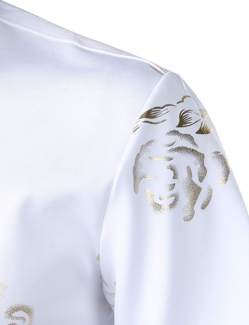 ZEROYAA Mens Hipster Gold Rose Printed Slim Fit Short Sleeve Button Down Dress Shirts ZZCL41 White Large - Image 4